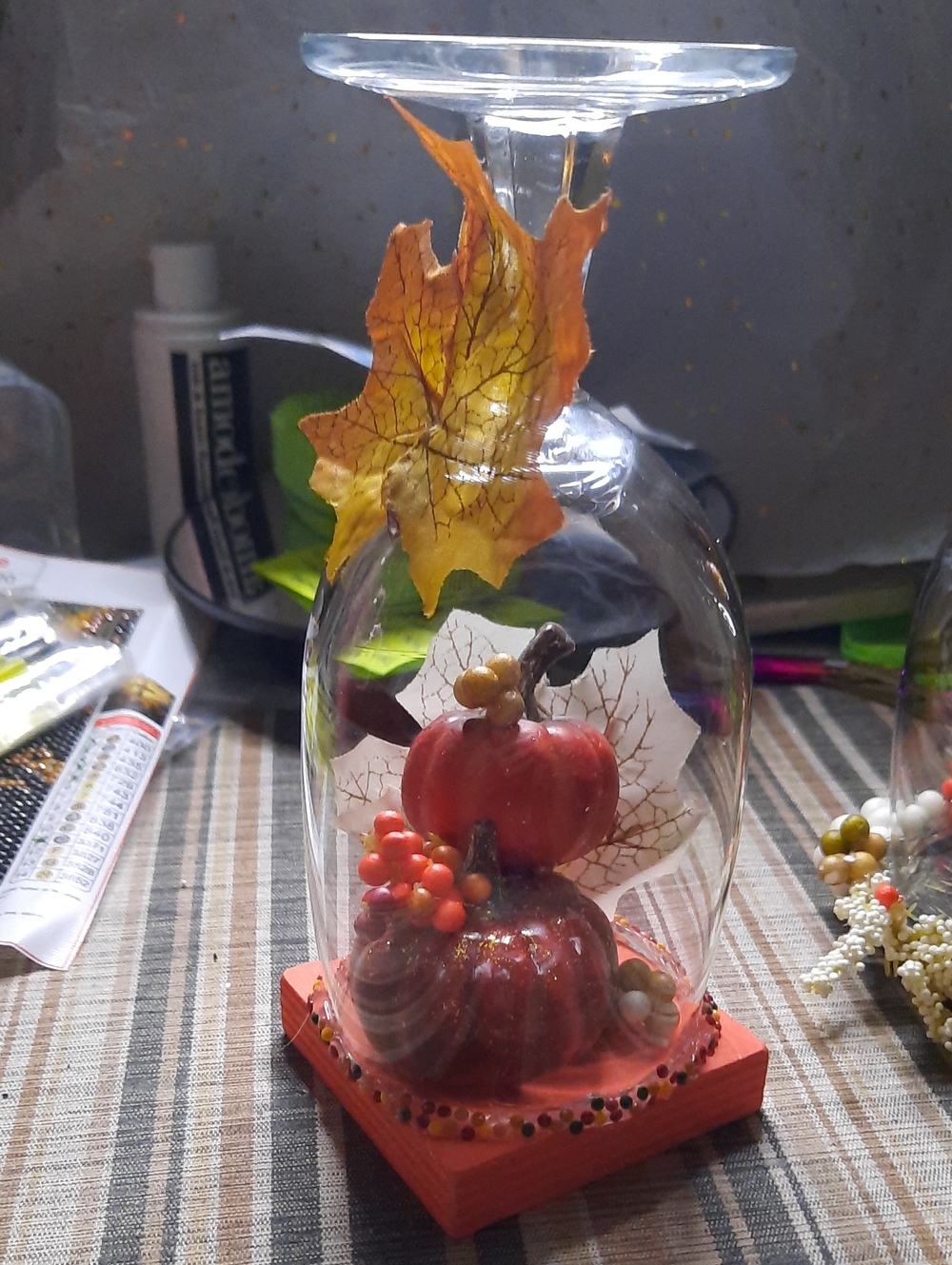 Handcrafted Autumn Pumpkin Wine Glass - Decorative Candle Holder